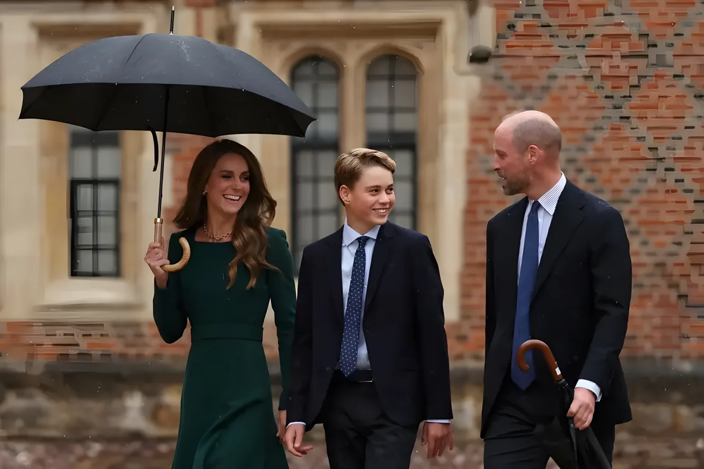 Prince William and Kate walk with their 13-year-old son, Prince George of Wales, as he arrives for his first day at Eton College