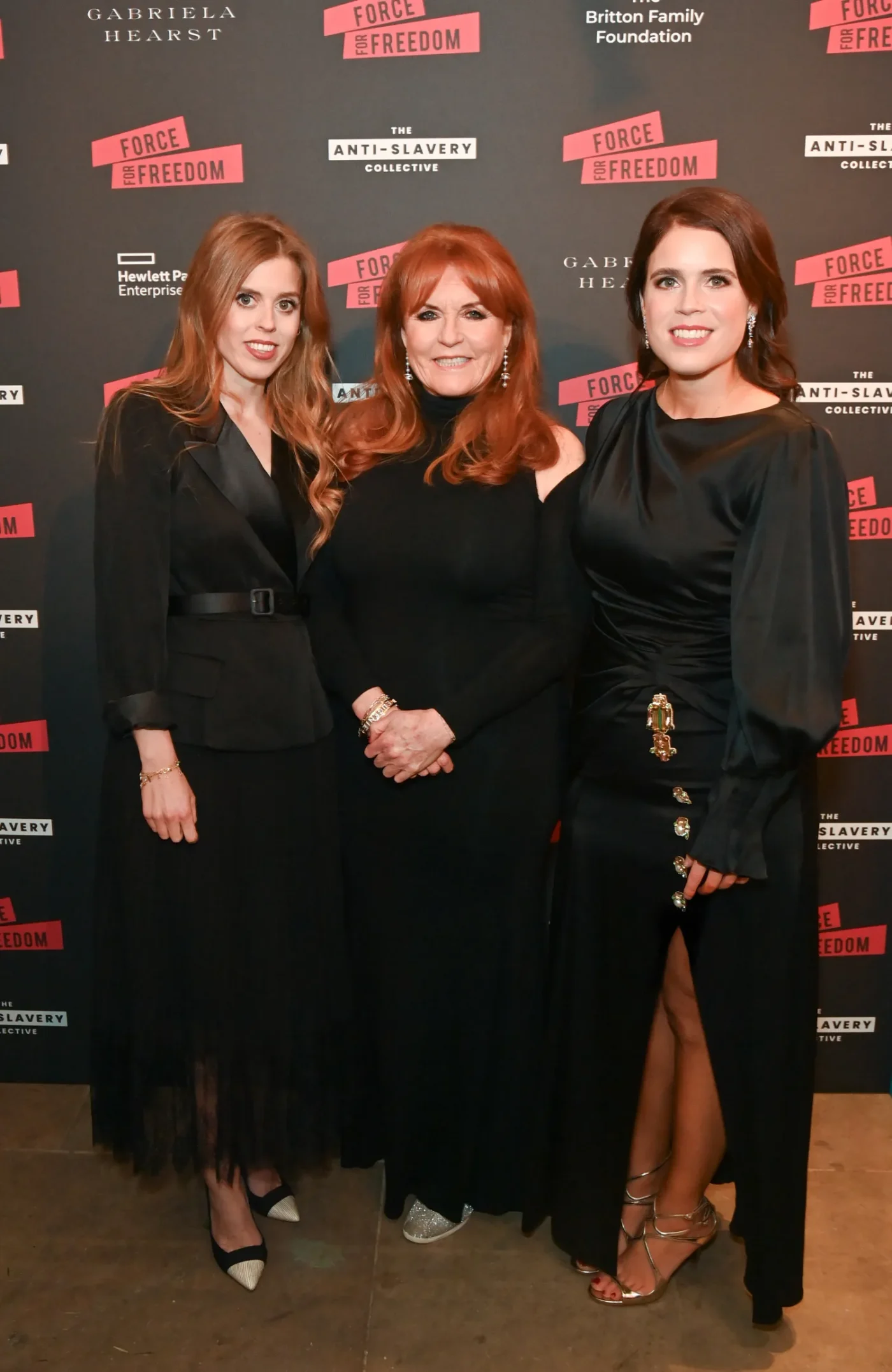 Princess Beatrice, Sarah Ferguson, and Princess Eugenie on November 29, 2023.
