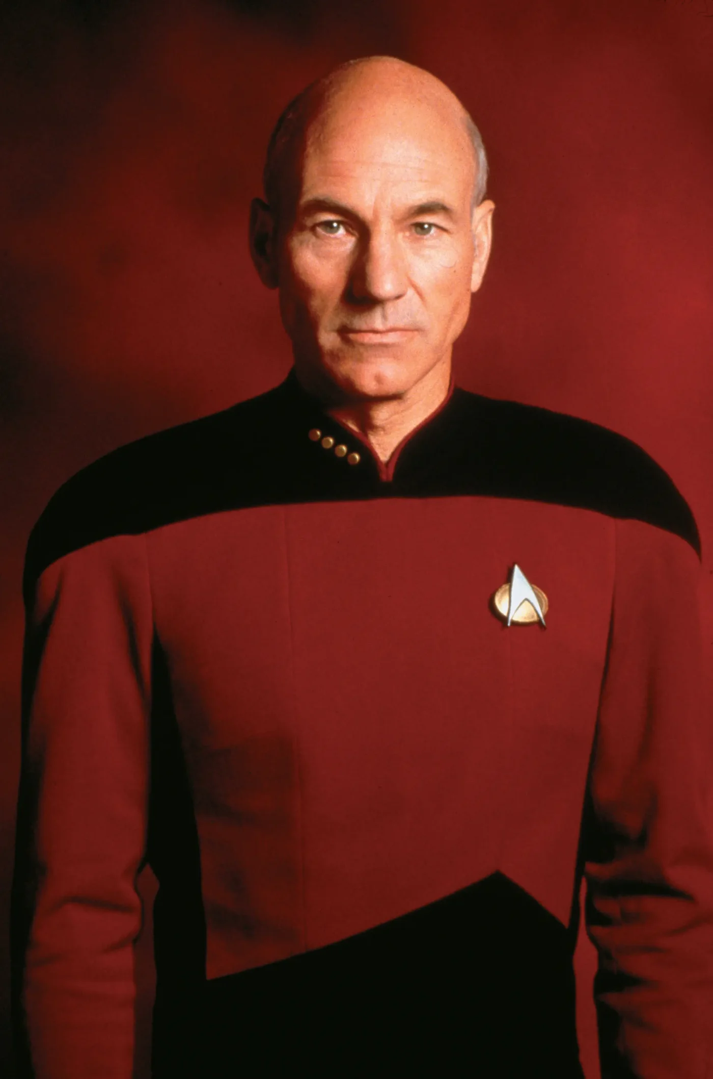 Promotional portrait of Patrick Stewart as Captain Jean-Luc Picard in Star Trek: The Next Generation.