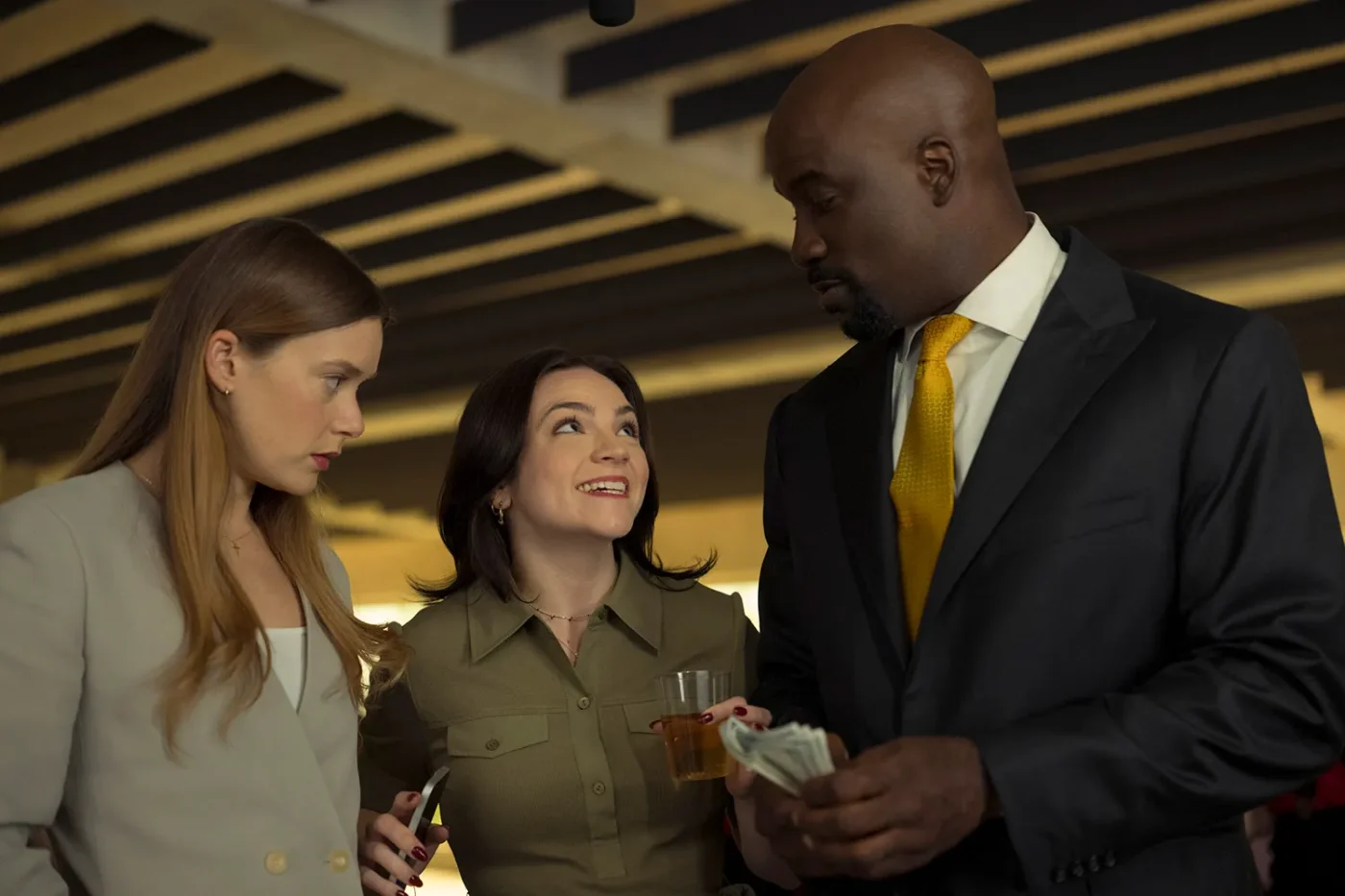 Rachel Keller as Olivia Siffre, Ella Stiller as Christy Palladino, and Mike Colter as Michael Price