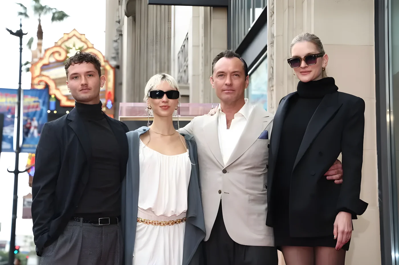 Raff Law, Iris Law, Jude Law and Phillipa Coan attend Jude Law's Hollywood Walk of Fame Star Ceremony on December 12, 2024 in Hollywood, California.