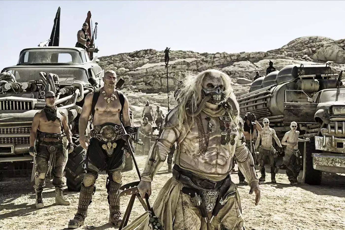 RICHARD NORTON, NATHAN JONES, AND HUGH KEAYS-BYRNE IN MAD MAX: FURY ROAD, 2015