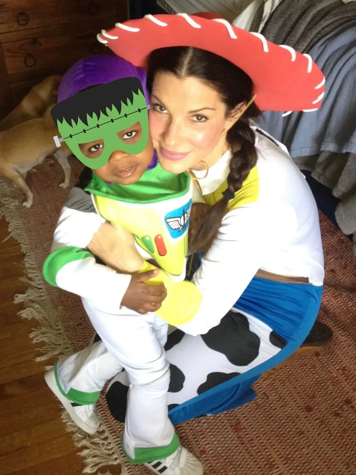 Sandra Bullock with son Louis Bardo Bullock, dressed as Buzz Lightyear in Halloween Throwback Post