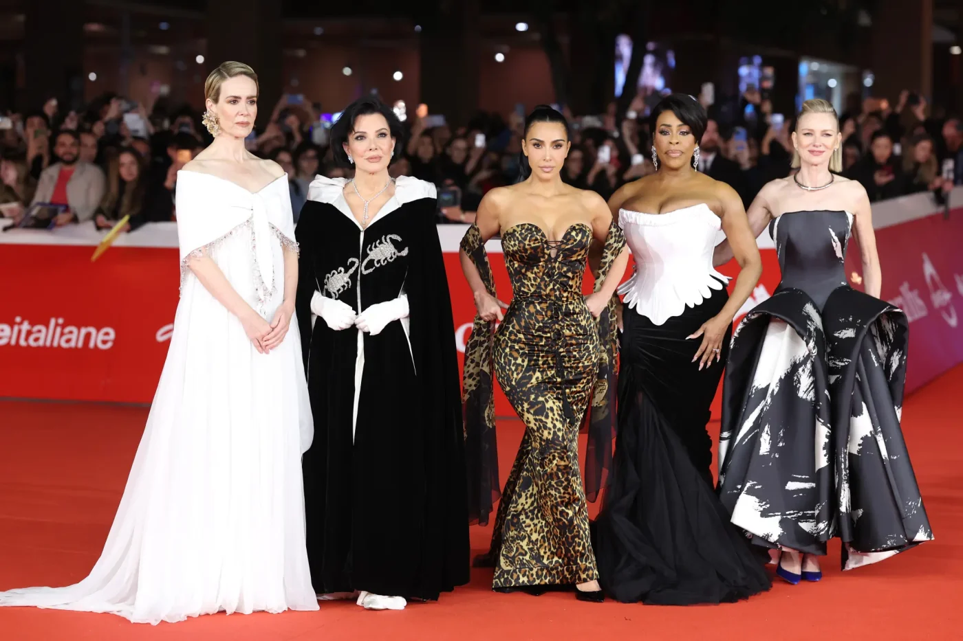Sarah Paulson, Kris Jenner, Kim Kardashian, Niecy Nash, and Naomi Watts pose on the red carpet at the "All