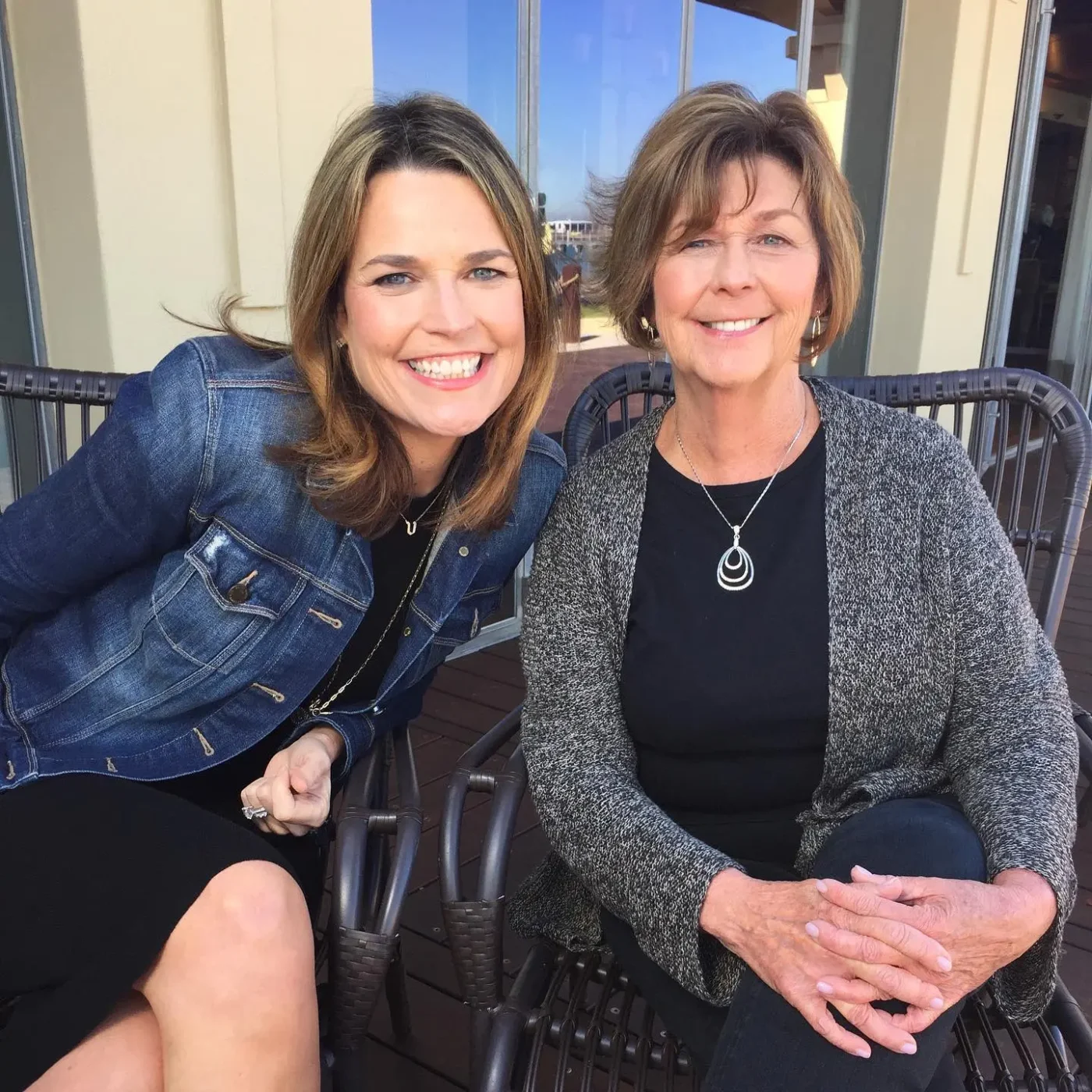 Savannah Guthrie and her mother, Nancy Guthrie, smiling together outdoors.