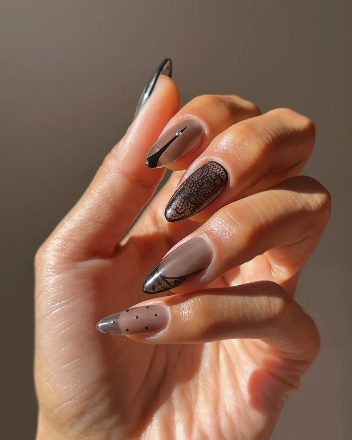 Sheer black lace nails