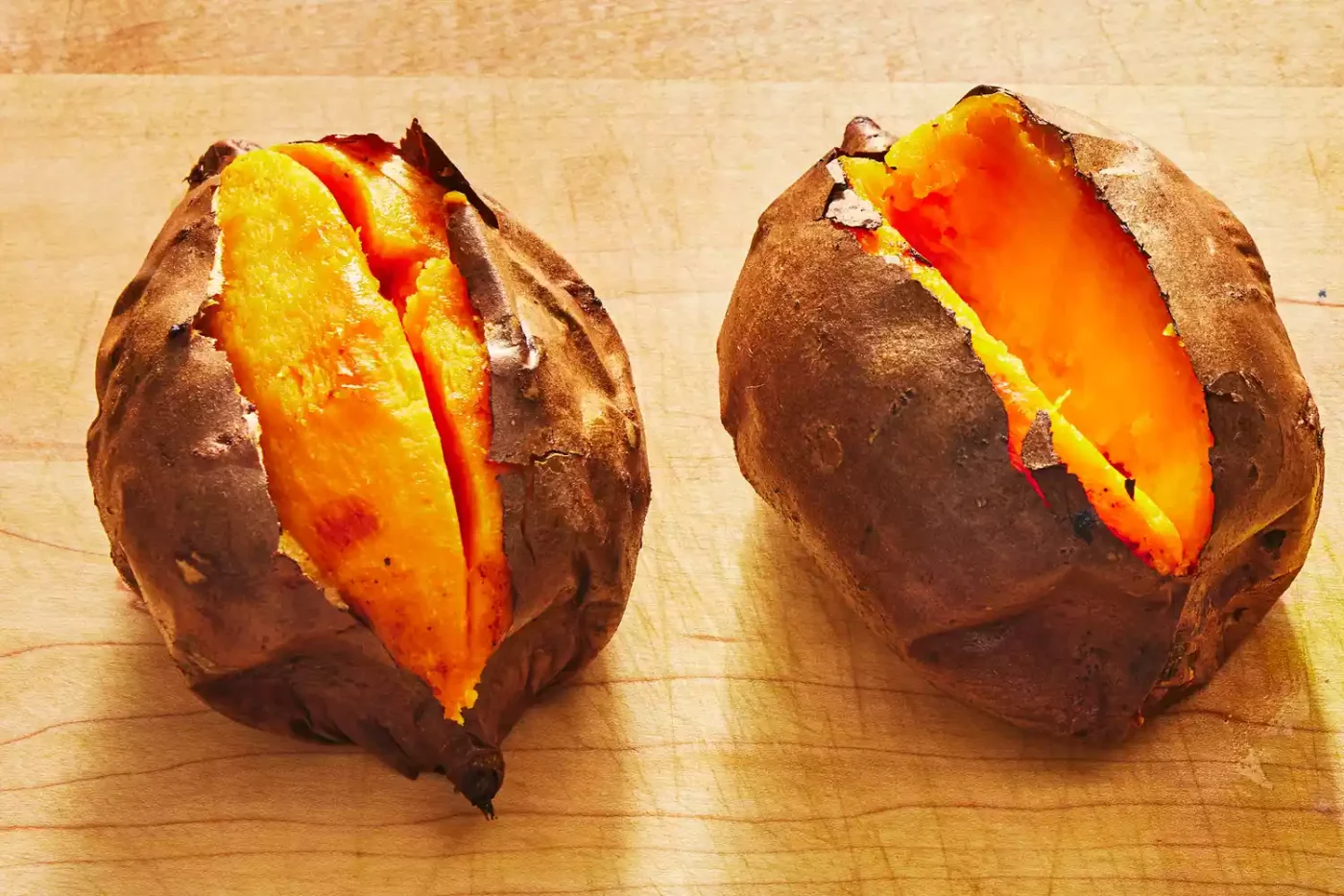 Southern Living Air Fryer Baked Sweet Potatoes opening the sweet potatoes