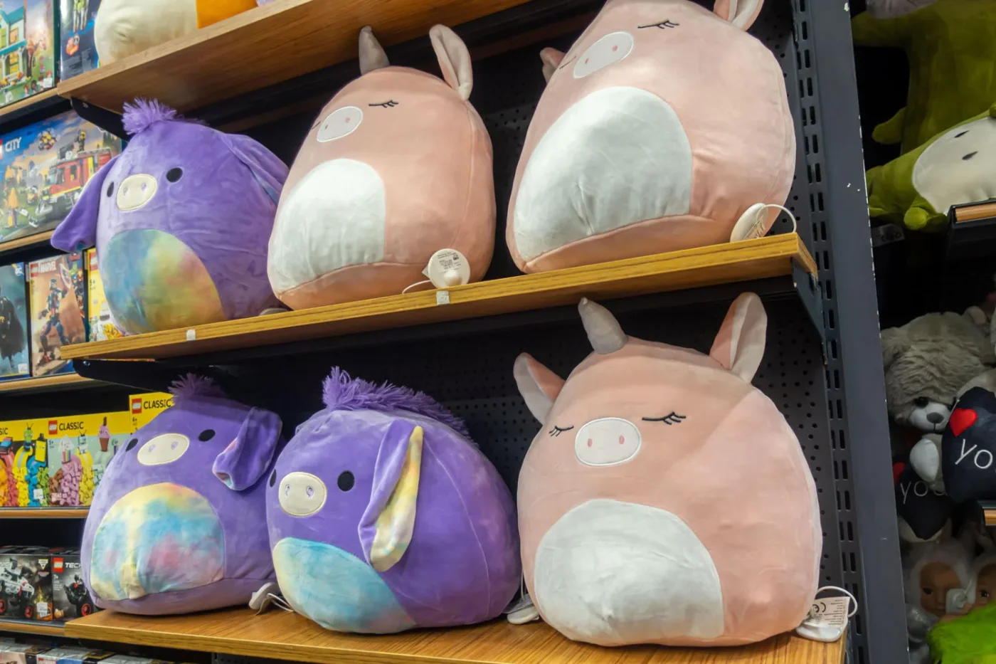 Squishmallows plush toys on a store shelf