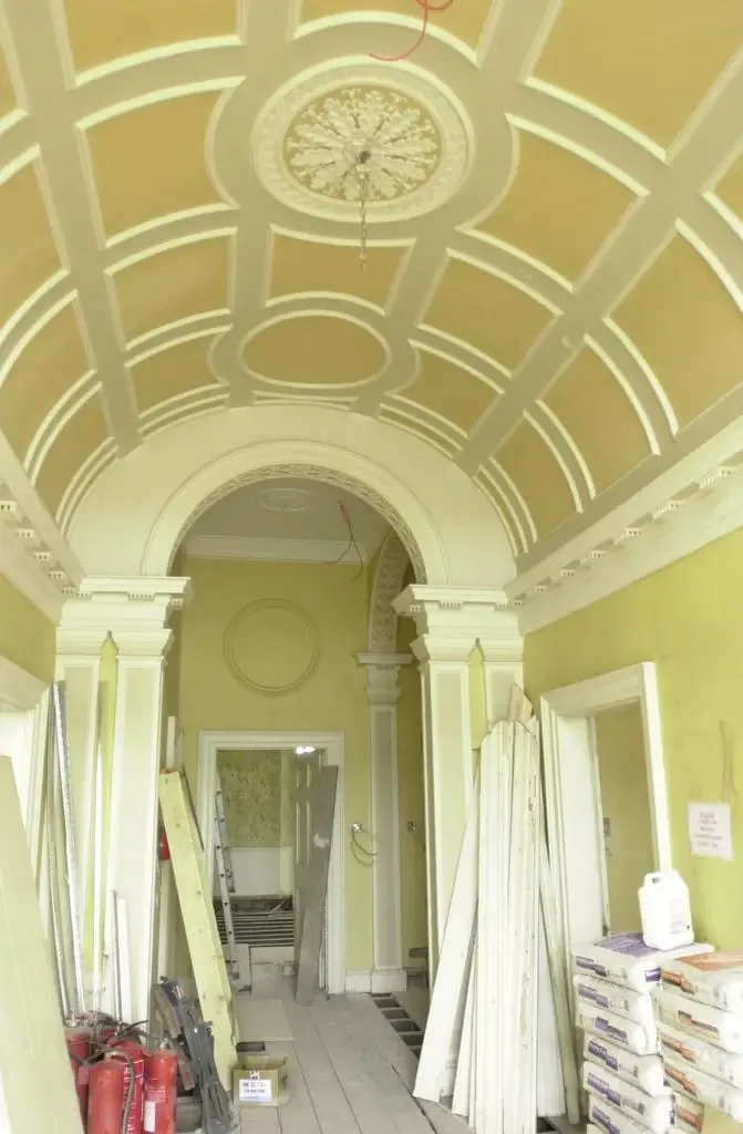 The entrance hall of the Grade II-listed Forest Lodge, in Windsor Great Park, Berkshire, under renovation work in 2001