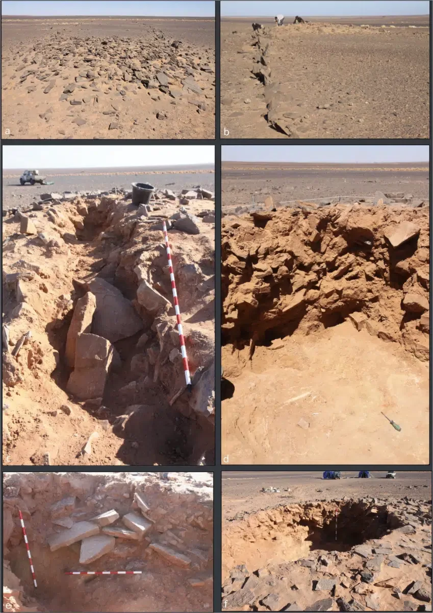 The Photos Show The Stone Burial Mound, One Of Its Long “antennae,” And Different Stages Of The Excavation