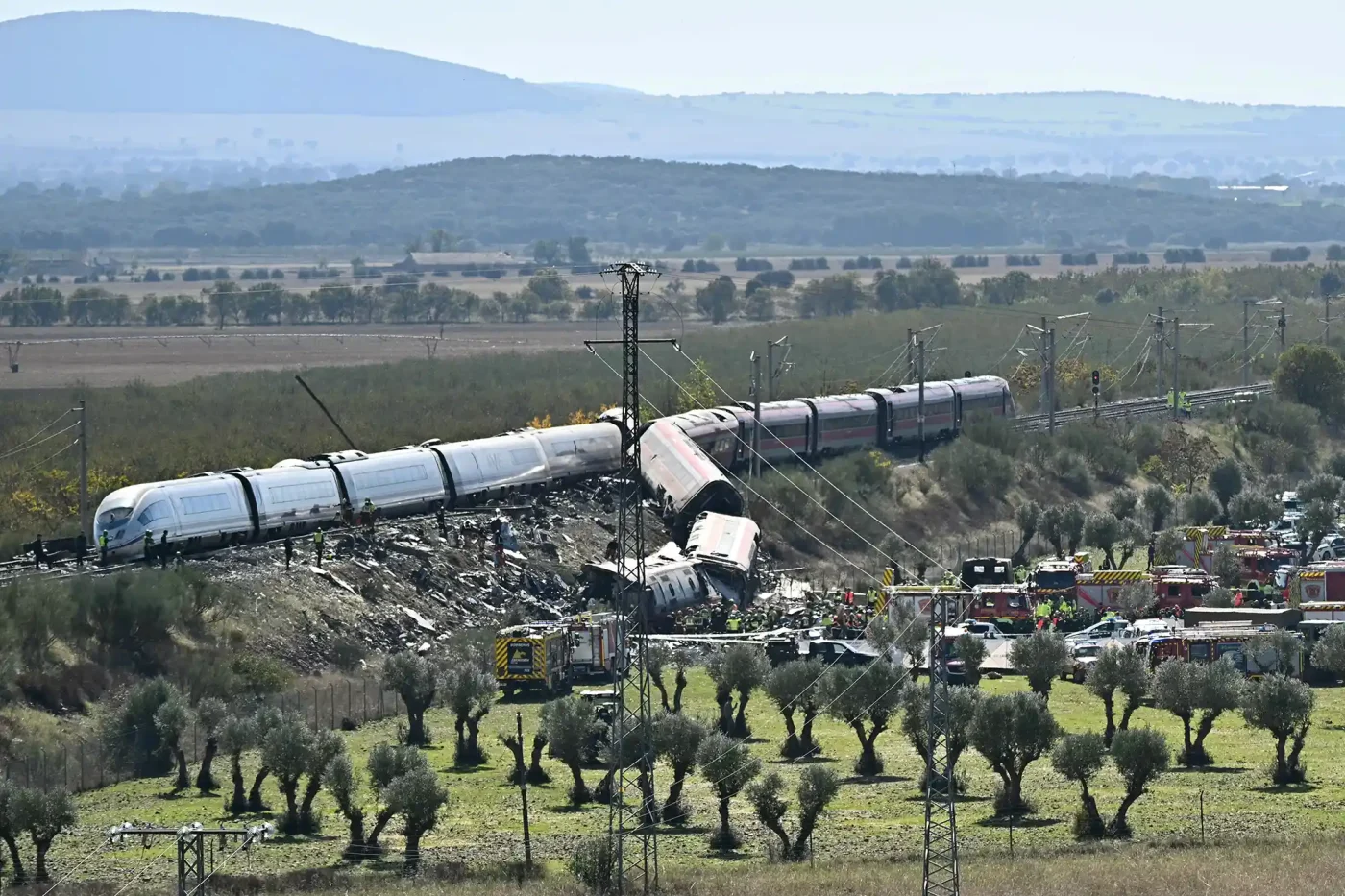 The scene of the train crash south of Madrid, which killed 68 people and injured others