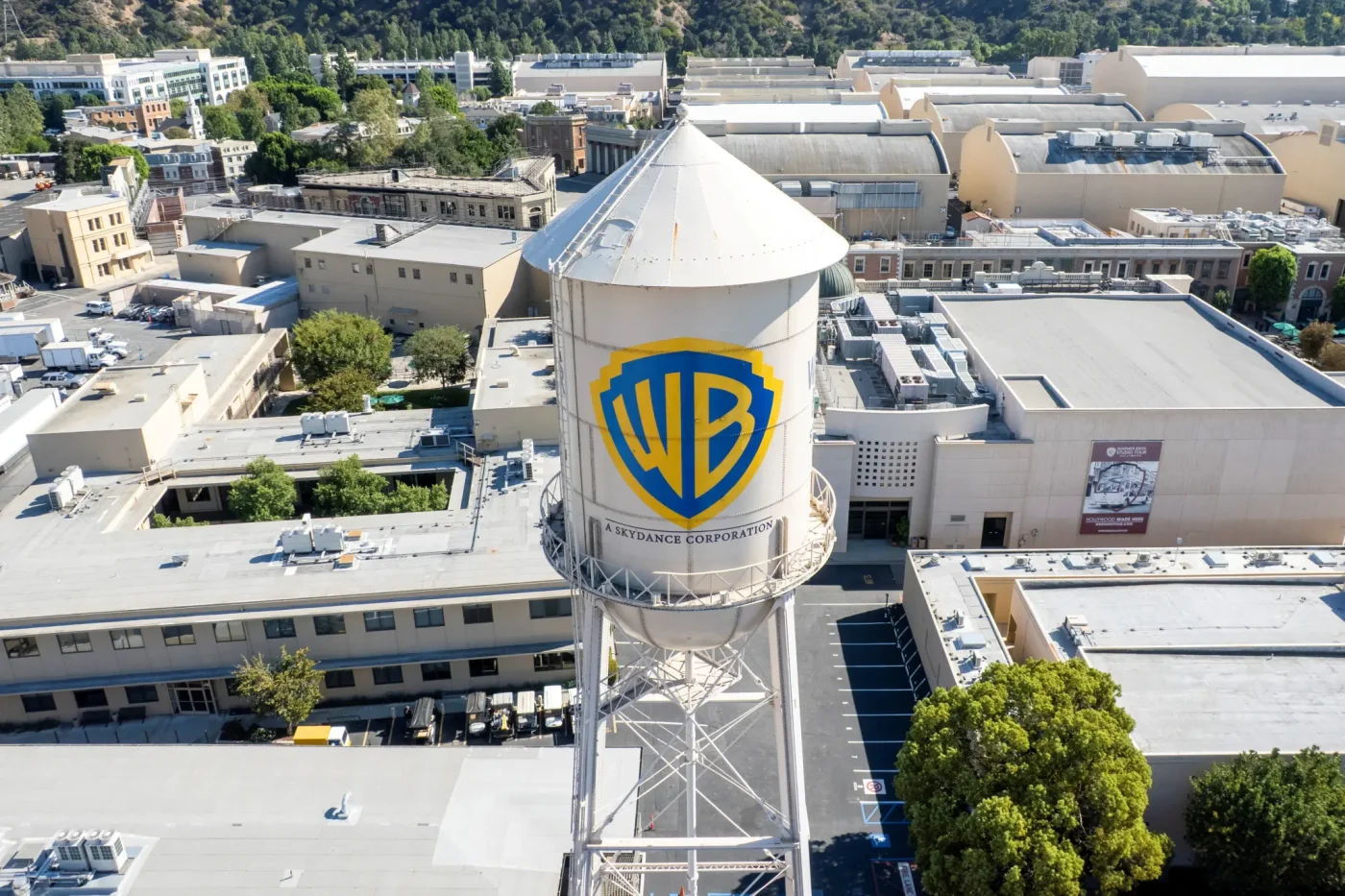 The Warner Bros. water tower features the words