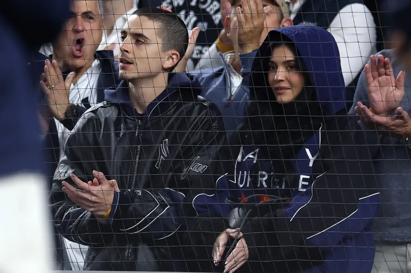 Timothee Chalamet and Kylie Jenner at Yankee Stadium on October 8, 2025 in New York City