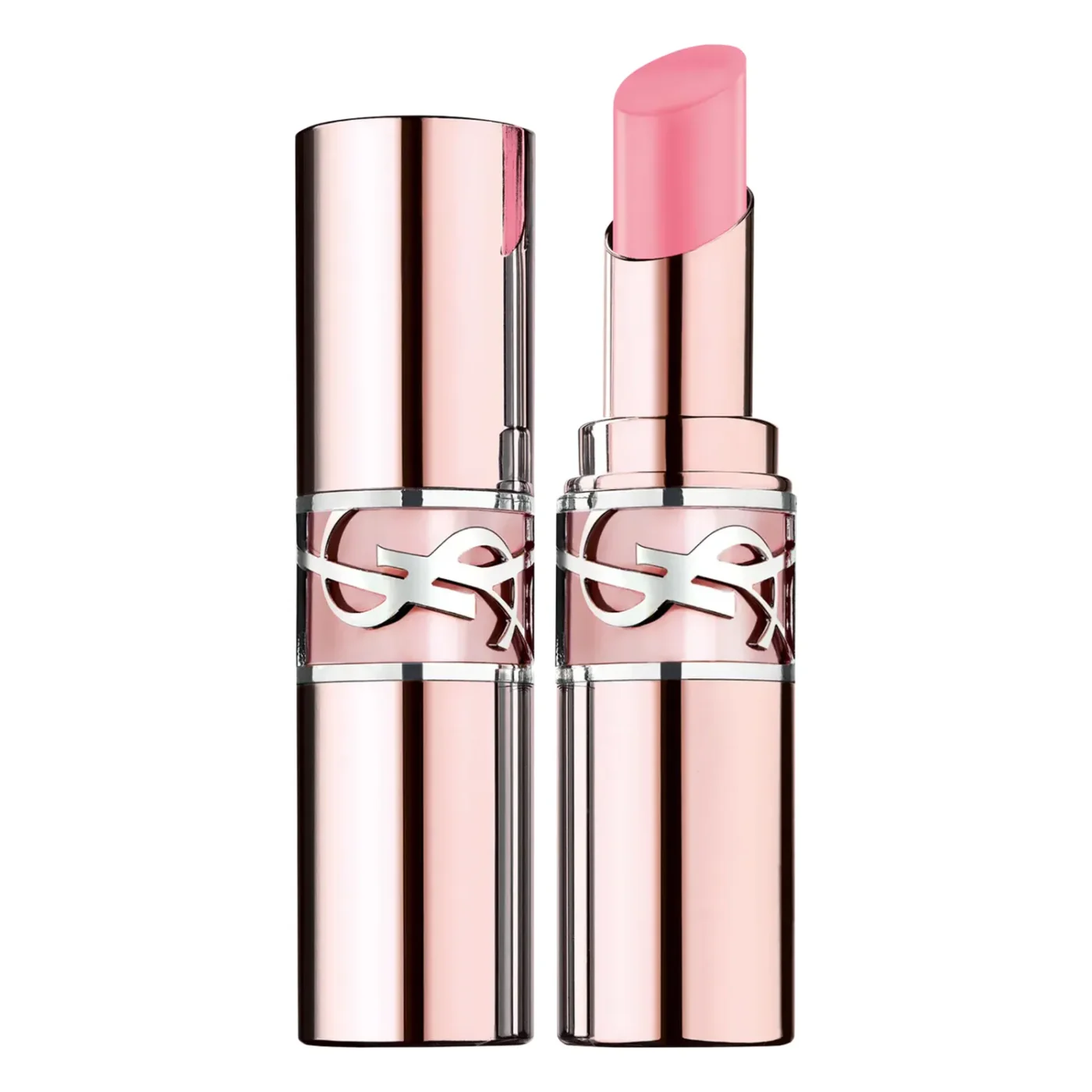 Two YSL branded lipsticks one open and one closed shown side by side