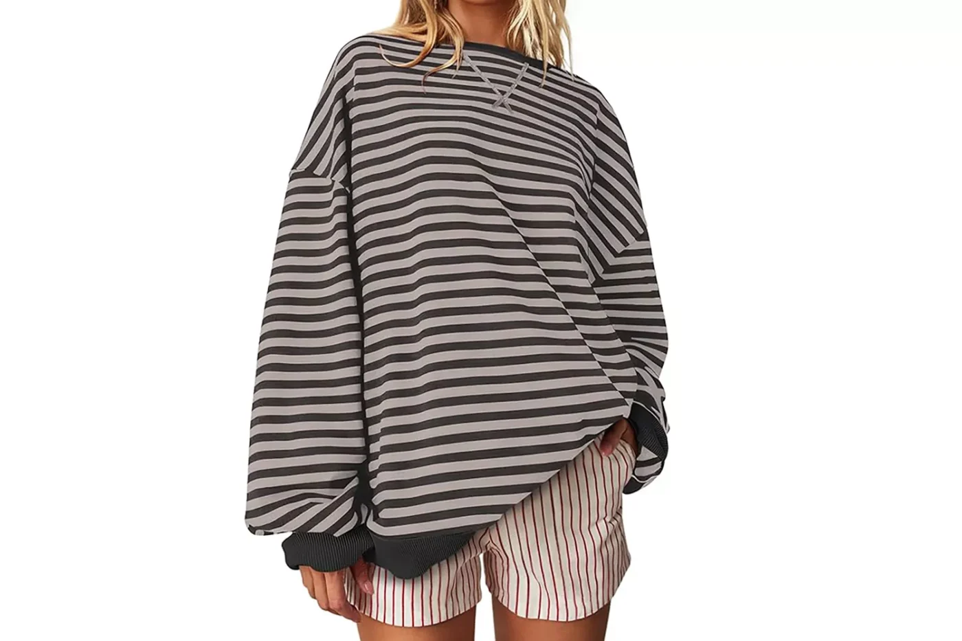 UEU Women Oversized Striped Crewneck Sweatshirt Long Sleeve