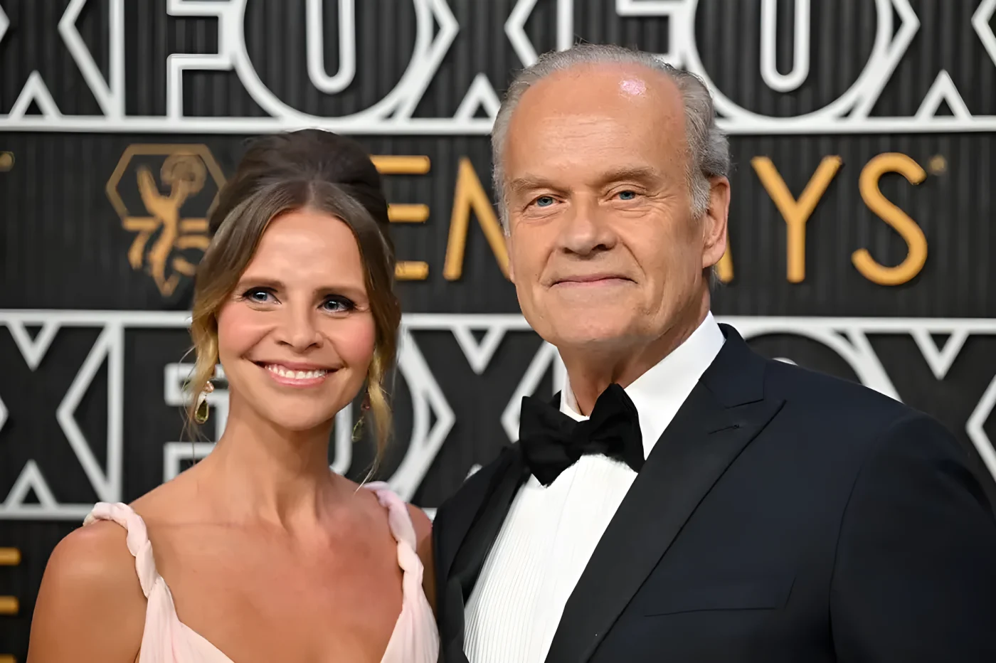US actor Kelsey Grammer and wife Kayte Walsh arrive for the 75th Emmy Awards at the Peacock Theatre at L.A. Live in Los Angeles on January 15, 2024