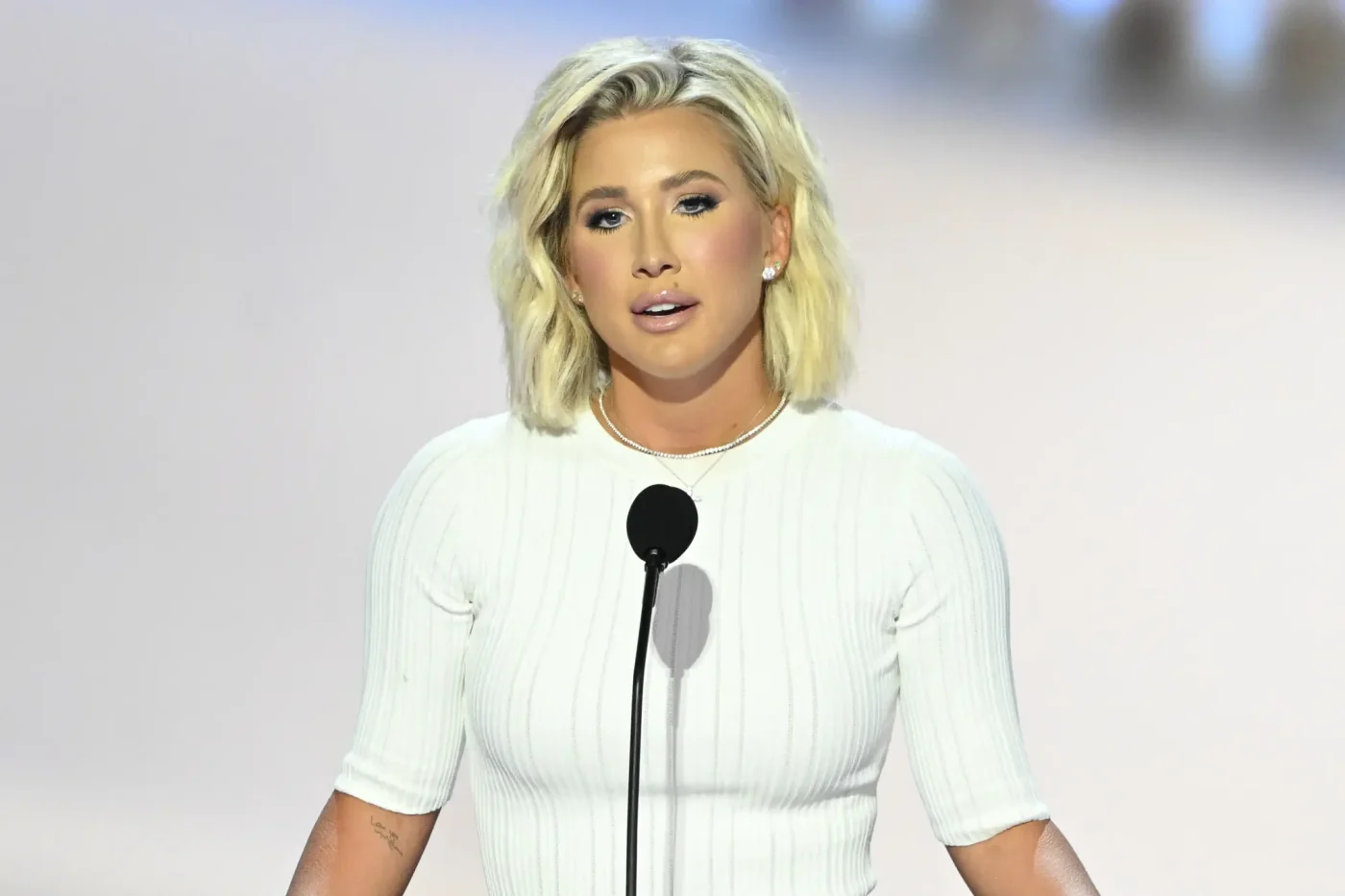 US television personality Savannah Chrisley speaks at the Republican National Convention.