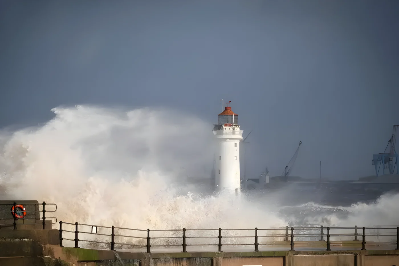 Waves created by the high winds of Storm Boelo hit the sea wall at New Brighton promenade