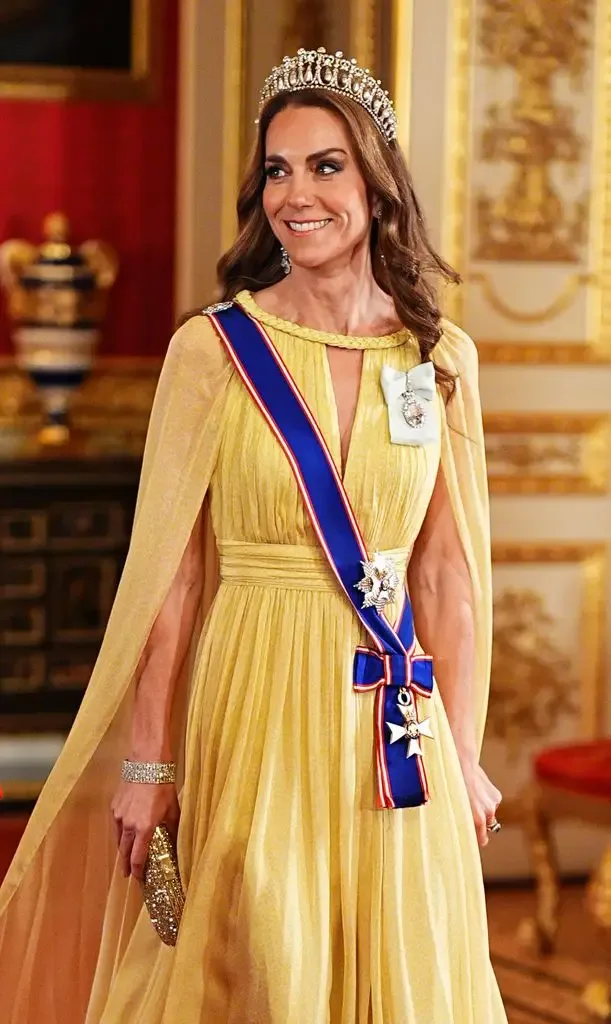 WINDSOR, ENGLAND - OCTOBER 20: Catherine, Princess of Wales arrives for the state banquet for the Sultan of Oman, Sultan Haitham bin Tarik al Said at Windsor Castle, during the State Visit of the Sultan Of Oman to the UK on October 20, 2026 in Windsor, England. Sultan Haitham bin Tarik, Sultan of Oman, is on a three-day State Visit to the UK. (Photo by Aaron Chown - WPA Pool/Getty Images)