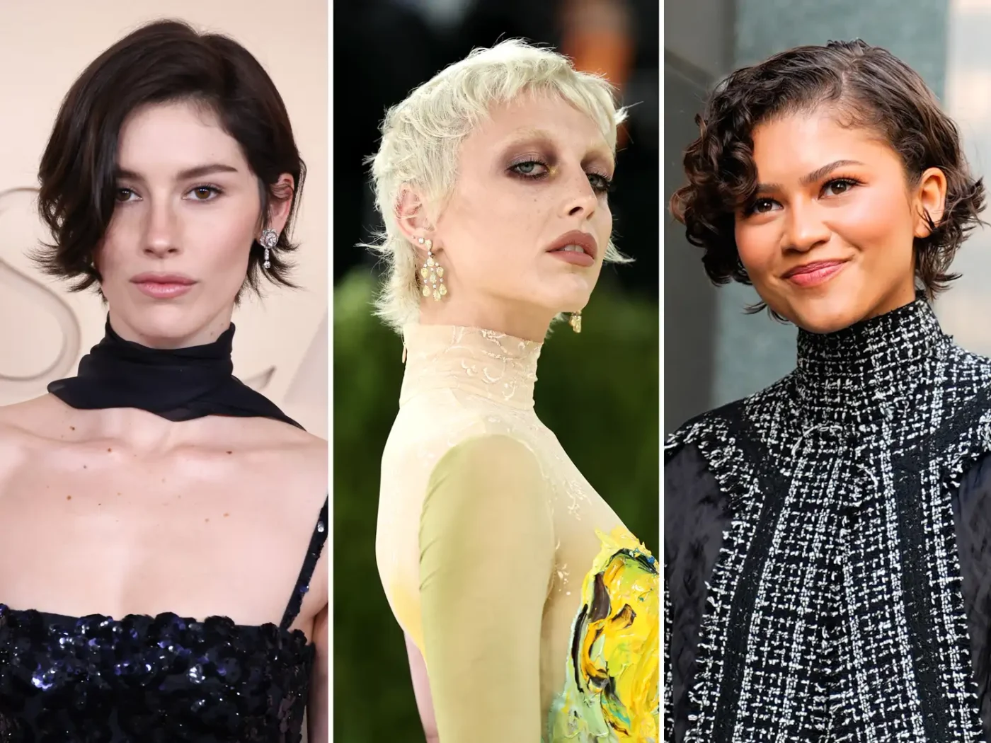 Zendaya with two other individuals featuring styled hairstyles and fashion
