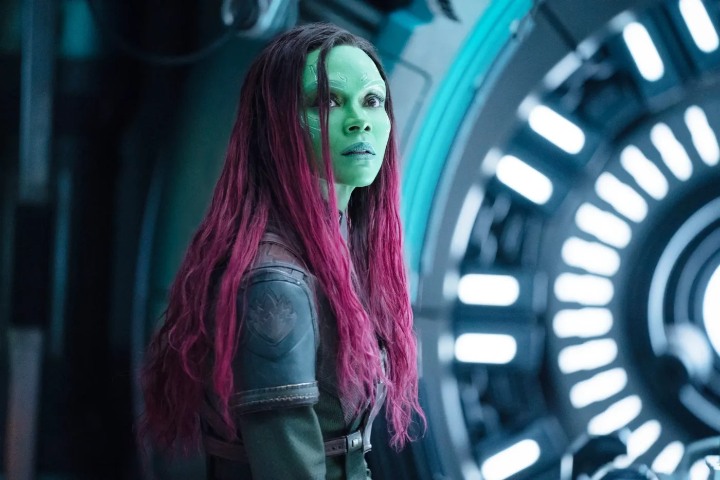 Zoe Saldana as Gamora in Guardians of the Galaxy Vol. 3
